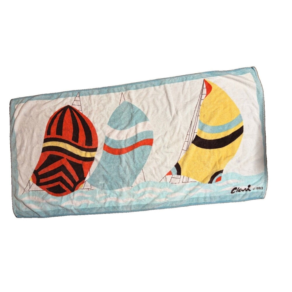 Vintage 80s TerriMondo Clari Sailboats Beach Towel 100% Cotton Israel